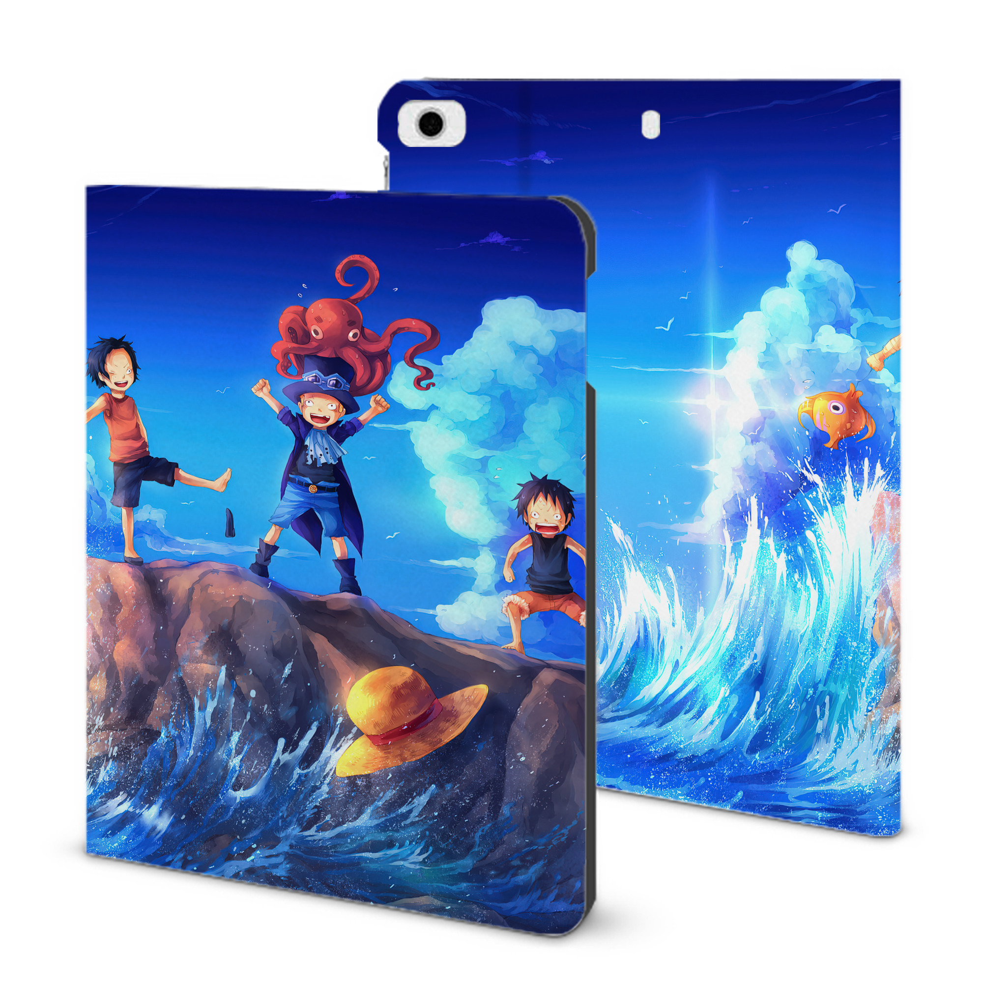 （画像用） ワンピース ONE PIECE IPad ケース ブック型 PUレザー TPU 耐衝撃 軽量 薄型 ペン収納なし 全面保護 IPad 各モデル対応
